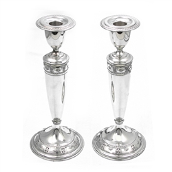 Rose Point by Wallace, Sterling Candlestick Pair, Tall