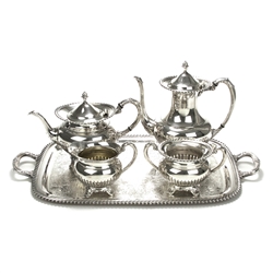 Georgian Gadroon by Community, Silverplate 5-PC Tea & Coffee Service w/ Tray, Fluted