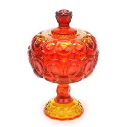 Moon & Stars Amberina by Smith Glass Co., Glass Compote, Lid