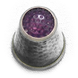 Thimble by Germany, 830 Silver, Hammered, Purple Stone