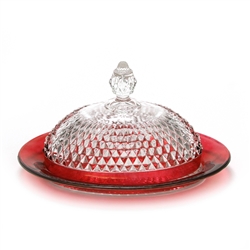 Diamond Point Ruby by Indiana, Glass Butter Dish, Oval