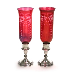 Candlestick Pair by Ellmore Silver Co., Sterling/Glass, Gadroon Edge