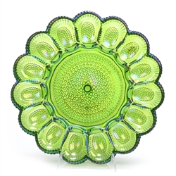 Iridescent Lime Carnival by Indiana, Glass Deviled Egg Plate, Hobnail