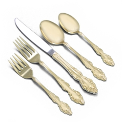 Golden Baroque Rose by Oneida, Gold Electroplate 5-PC Setting w/ Soup Spoon