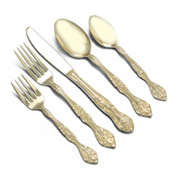 5-PC Setting w/ Soup Spoon, Gold Electroplate, Flower & Bead