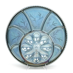 Pebble Leaf Carnival Blue by Indiana, Glass Relish Deviled Egg Plate