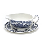 Royal Homes of Britain Blue by Wedgwood, China Gravy Boat & Tray