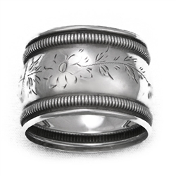 Napkin Ring by Gorham, Sterling, Bead & Floral Engraved Design