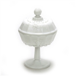 Paneled Grape Milk Glass by Westmoreland, Glass Compote, Lid