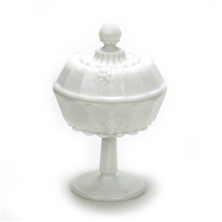 Paneled Grape Milk Glass by Westmoreland, Glass Compote, Lid