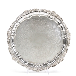 Round Tray by Poole, Silverplate, Shell Design, Footed