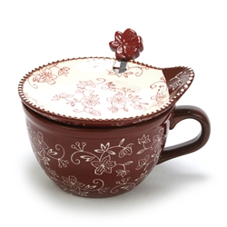 Floral Lace Red by Temp-Tations, Stoneware Grandma Mug, Lid & Spoon