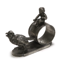 Napkin Ring, Figural, Silverplate, Boy & Bird