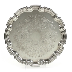 Round Tray by English, Silverplate, Ribbed Edge