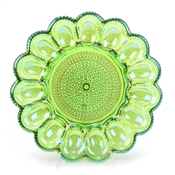 Iridescent Lime Carnival by Indiana, Glass Deviled Egg Plate, Hobnail