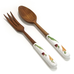 Salad Serving Spoon & Fork, Olive Wood, Ceramic, Vegetables