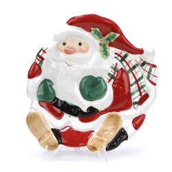 Plaid Christmas by Fitz & Floyd, Ceramic Canape Plate, Santa