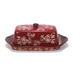Floral Lace Red by Temp-Tations, Stoneware Butter Dish