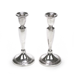 Candlestick Pair, Tall, Silverplate, Rose Bud Design