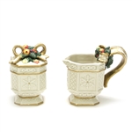 Snowy Woods by Fitz & Floyd, Ceramic Cream Pitcher & Sugar Bowl, Ribbon & Fruit