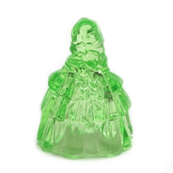 Colonial Lady w/ Bonnet Bell by Boyd, Glass Figurine, Green