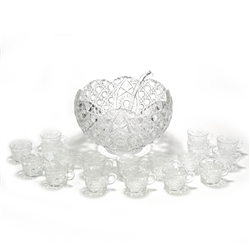 Daisy & Button Clear by Smith, Glass Punch Bowl, Ladle & 18 Cups