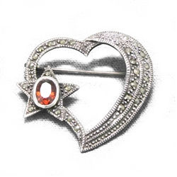 Pin, Sterling, Heart, Star & Marcasite