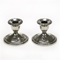 Rose Bouquet by Fisher Silversmiths, Sterling Candlestick Pair