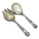 Bridal Rose by Alvin, Sterling Salad Serving Spoon & Fork, Gilt Bowl