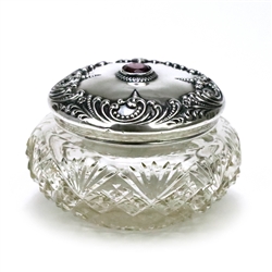 Dresser Jar, Glass w/ Sterling Lid by Foster & Bailey, Amethyst Jewel