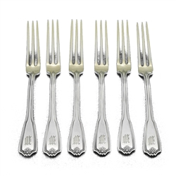 Commonwealth by Reed & Barton, Silverplate Berry Forks, Set of 6, Gilt Tines, Monogram M