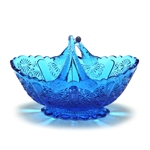 Daisy & Button Colonial Blue by Fenton, Glass Basket, Split Handle