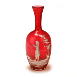 Vase by Czech Bohemia, Glass, Cranberry, Girl
