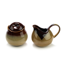 Nova Brown by Sango, Stoneware Cream Pitcher & Sugar Bowl