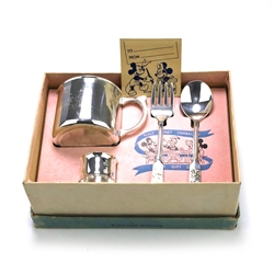 Mickey & Minnie by Silvercraft, Silverplate Baby Cup, Spoon & Fork, Napkin Ring, Mickey & Minnie