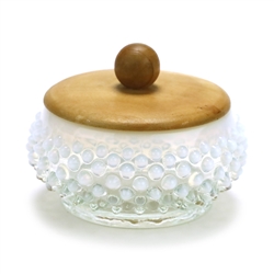 Hobnail French Opalescent by Fenton, Glass Powder Box, Wood Lid