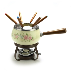 Tea Rose by Pfaltzgraff, Metal Fondue Pot, Wood Handle
