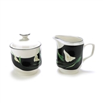 Black Lilies by Sango, China Cream Pitcher & Sugar Bowl