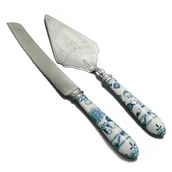 Floraine (Blue Onion) by A. E. Lewis Co., Porcelain Pie Server, Wedding Cake Knife