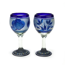 Wine Glass, Glass, Pair, Blue Butterfly