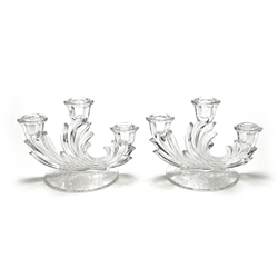 Corsage Clear by Fostoria, Glass Candelabrum Pair, 3-Branch