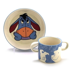 Winnie The Pooh by Disney, Ceramic Child's Cup w/ 2 Handles & Bowl, Eeyore