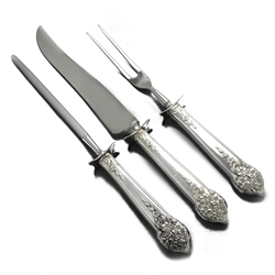 Moss Rose by National, Silverplate Carving Fork, Knife & Sharpener, Roast, Guards
