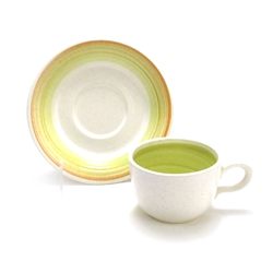 Cup & Saucer by Franciscan, Stoneware, Orange, Green & Tan Bands