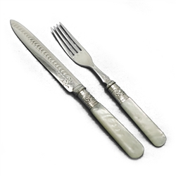 Pearl Handle by Mappin Brothers Dessert Fork & Knife, Flower & Scroll Design
