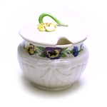 Enchanted Garden by Belleek, Pottery Sugar Bowl w/ Lid, Pansy