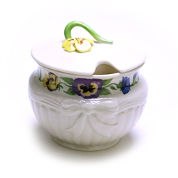 Enchanted Garden by Belleek, Pottery Sugar Bowl w/ Lid, Pansy