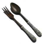 Repousse by Kirk, Sterling Salad Serving Spoon & Fork, Olive Wood