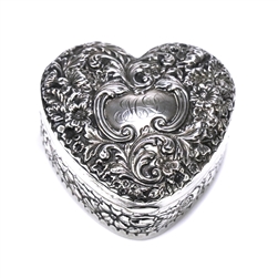Ring Box by Gorham, Sterling, Repousse Heart, Monogram MD