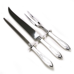 Adam by Community, Silverplate Carving Fork, Knife & Sharpener, Roast, Guards